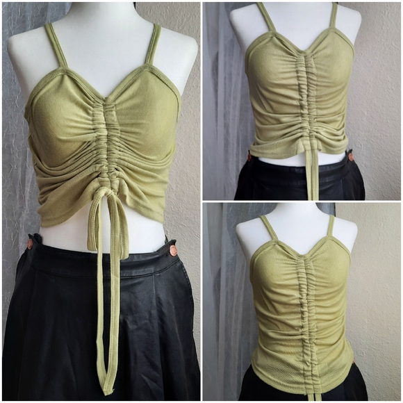 Dazy Adjustable Rouched Drawstring Tank Sage Green - Picture 8 of 14